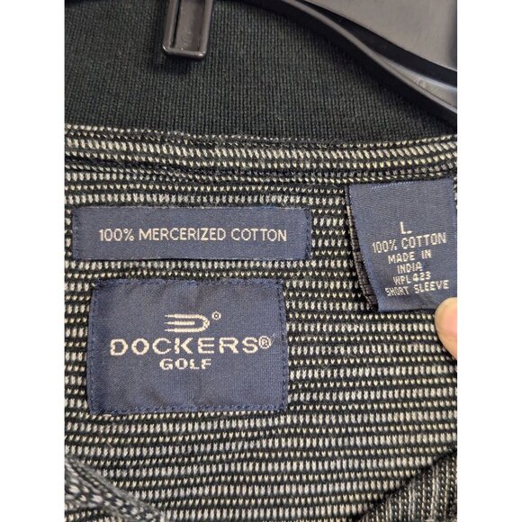 Dockers Golf Polo Shirt L 100% Mercerized Cotton Black & White Striped Short Sle - Picture 4 of 4